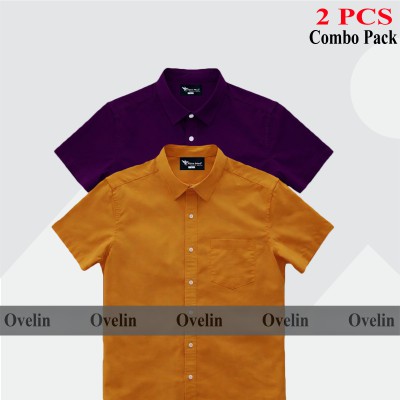 2 Pcs Combo Short Sleeve Shirt - Purple & Kathali.