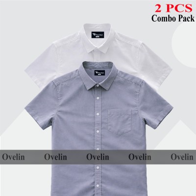 2 Pcs Combo Short Sleeve Shirt - White & Ash.