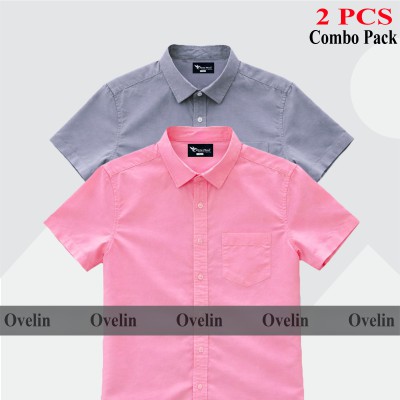 2 Pcs Combo Short Sleeve Shirt - Pink & Ash.