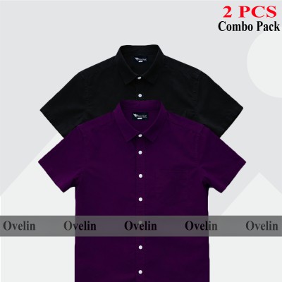 2 Pcs Combo Short Sleeve Shirt - Black & Purple.
