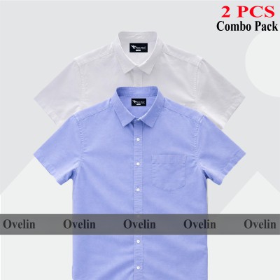 2 Pcs Combo Short Sleeve Shirt - White & Sky Blue.