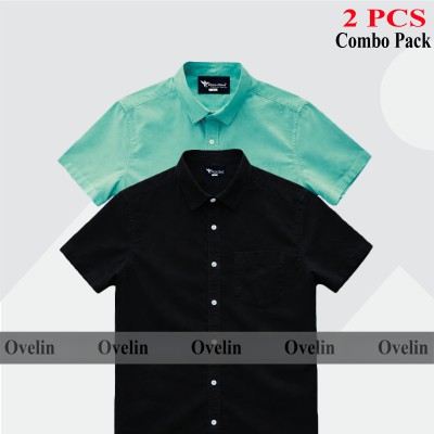 2 Pcs Combo Short Sleeve Shirt - Black & Pest.
