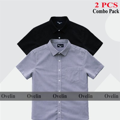 2 Pcs Combo Short Sleeve Shirt - Black & Ash.