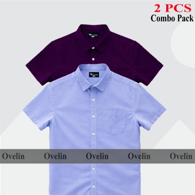 2 Pcs Combo Short Sleeve Shirt - Purple & Sky Blue.