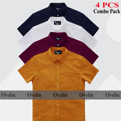 4 Pcs Combo Short Sleeve Shirt - White, Kathali, Maroon & Navy Blue.