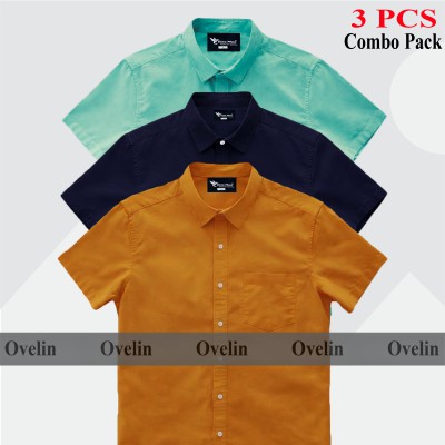 3 Pcs Combo Short Sleeve Shirt - Pest, Kathali & Navy Blue.