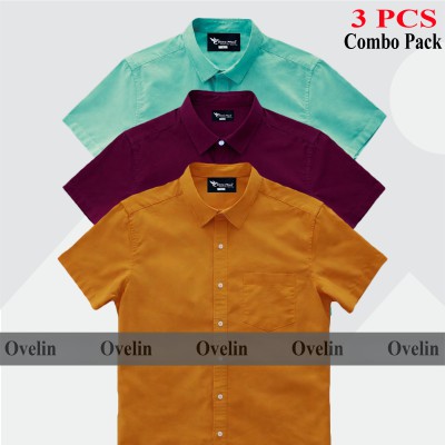 3 Pcs Combo Short Sleeve Shirt - Pest, Maroon & Kathali.