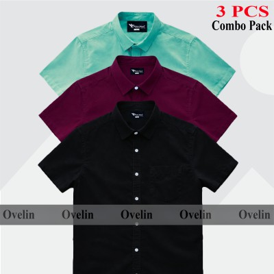 3 Pcs Combo Short Sleeve Shirt - Black, Pest & Maroon.