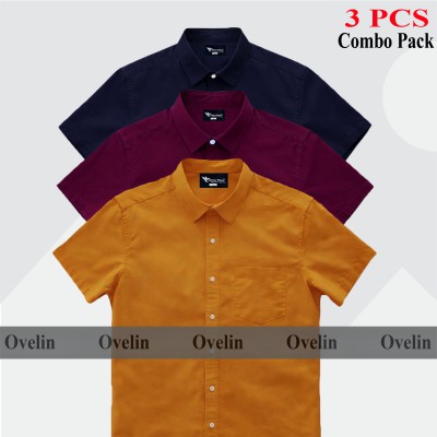 3 Pcs Combo Short Sleeve Shirt - Kathali, Maroon & Navy Blue.