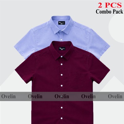 2 Pcs Combo Short Sleeve Shirt - Maroon & Sky Blue.