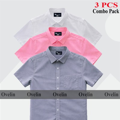 3 Pcs Combo Short Sleeve Shirt - White, Ash & Pink.