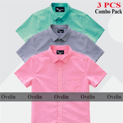 3 Pcs Combo Short Sleeve Shirt - Ash, Pink & Pest.