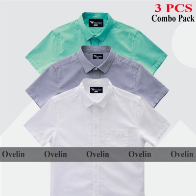 3 Pcs Combo Short Sleeve Shirt - White, Ash & Pest.