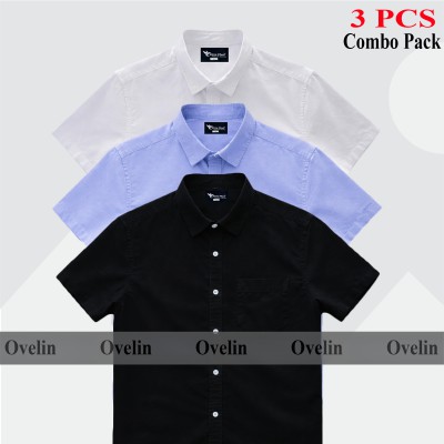 3 Pcs Combo Short Sleeve Shirt - Black, White & Sky Blue.