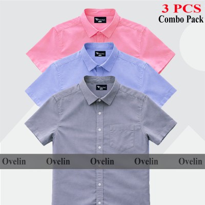 3 Pcs Combo Short Sleeve Shirt - Pink, Ash & Sky Blue.