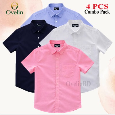 4 Pcs Combo Short Sleeve Shirt - White, Pink, Sky Blue & Navy Blue.