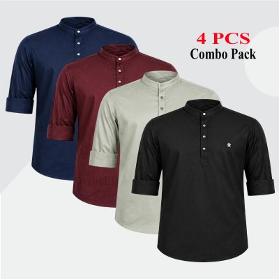 4 pcs Combo Satin Fabrics Katua - Black, Purple, Lemon & Navy Blue.