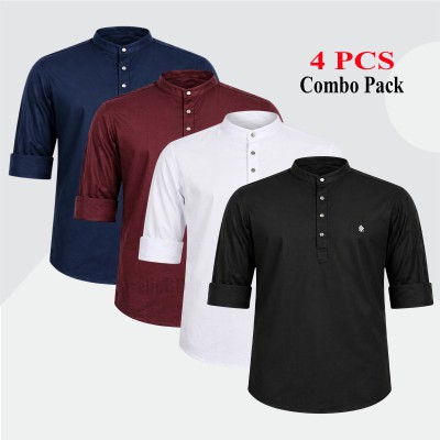 4 pcs Combo Satin Fabrics Katua - White, Black, Purple & Navy Blue.