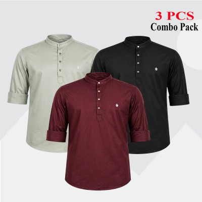 3 pcs Combo Satin Fabrics Katua - Black, Lemon & Purple.