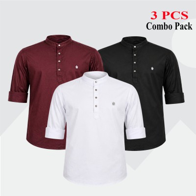 3 pcs Combo Satin Fabrics Katua - Black, White & Purple.