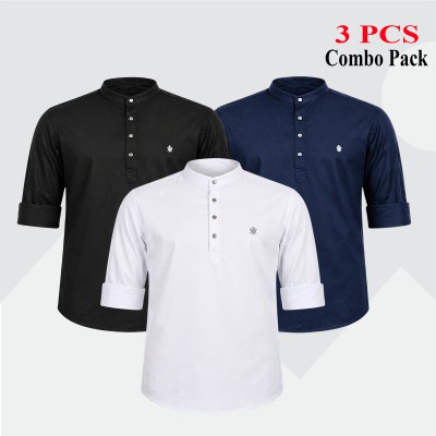 3 pcs Combo Satin Fabrics Katua - Black, White & Navy Blue.