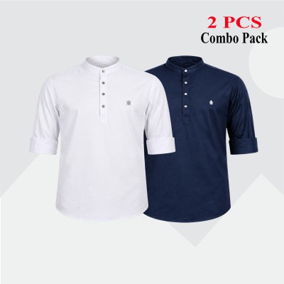 2 pcs Combo Satin Fabrics Katua - White & Navy Blue.