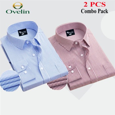 2 Pcs Combo Premium Quality Formal Shirt - Maroon Stripe & Sky Blue Stripe.