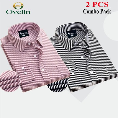 2 Pcs Combo Premium Quality Formal Shirt - Black Stripe & Maroon Stripe.