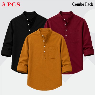 3 pcs Combo Full Sleeve Katua For Men's - Black, Maroon & Kathali.