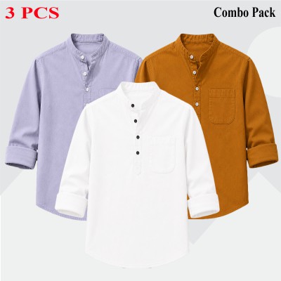 3 pcs Combo Full Sleeve Katua For Men's - White, Ash & Kathali.