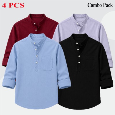 4 pcs Combo Full Sleeve Katua For Men's - Black, Ash, Maroon & Sky Blue.