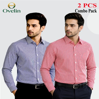 2 Pcs Combo Premium Quality Formal Shirt - Black Stripe & Maroon Stripe.