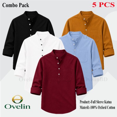 5 pcs Combo Full Sleeve Katua For Men's - Black, White, Maroon, Kathali & Sky Blue.