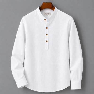 Premium Quality (Remi Cotton Fabrics) Full Sleeve Katua For Men's - White.