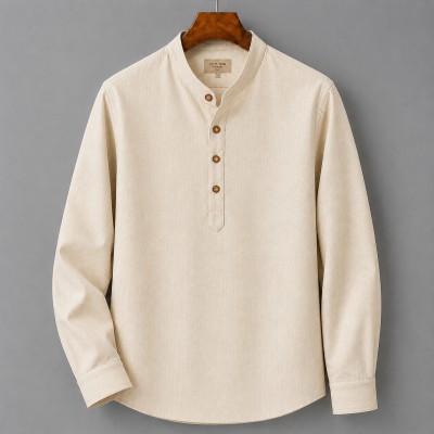 Premium Quality (Remi Cotton Fabrics) Full Sleeve Katua For Men's - Cream.