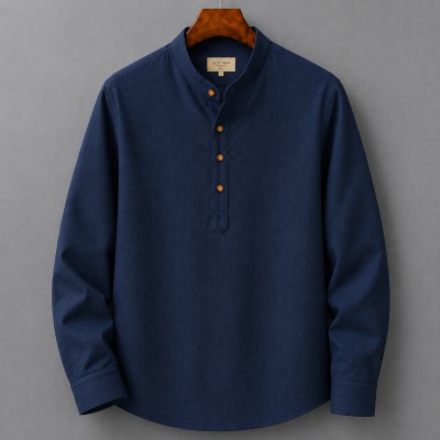 Premium Quality (Remi Cotton Fabrics) Full Sleeve Katua For Men's - Navy Blue.