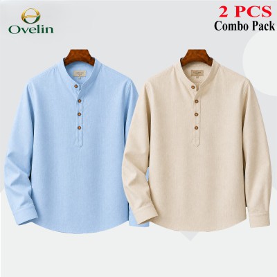 2 pcs Combo (Remi Cotton Fabrics) Full Sleeve Katua For Men's - White & Sky Blue.