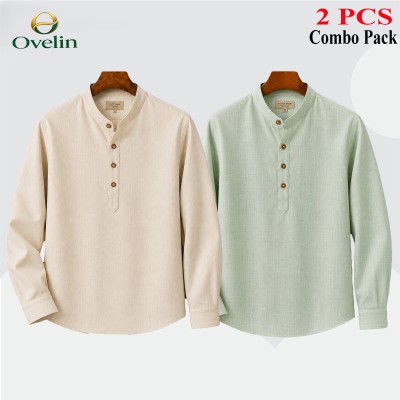 2 pcs Combo (Remi Cotton Fabrics) Full Sleeve Katua For Men's - Cream & Lemon.