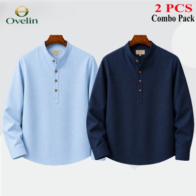 2 pcs Combo (Remi Cotton Fabrics) Full Sleeve Katua For Men's - Sky Blue & Navy Blue.