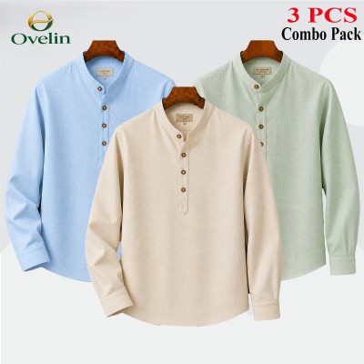 3 pcs Combo (Remi Cotton Fabrics) Full Sleeve Katua For Men's - Cream, Lemon & Sky Blue.