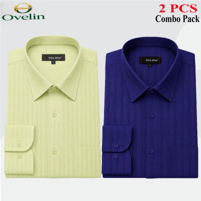 2 Pcs Combo Formal Shirt (City Stripe) - Lemon & Navy Blue.