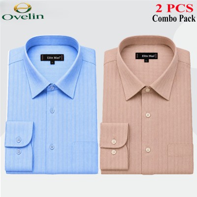 2 Pcs Combo Formal Shirt (City Stripe) - Cream & Sky Blue.