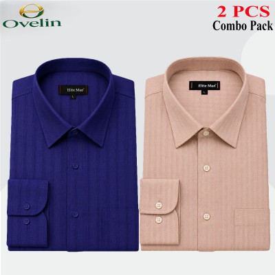 2 Pcs Combo Formal Shirt (City Stripe) - Cream & Navy Blue.