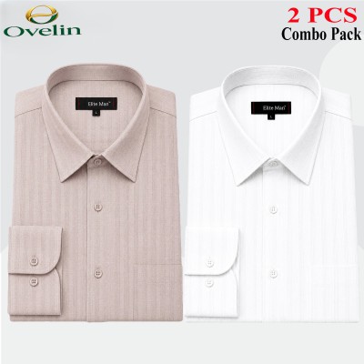 2 Pcs Combo Formal Shirt (City Stripe) - White & Ash.