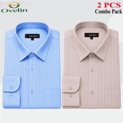 2 Pcs Combo Formal Shirt (City Stripe) - Ash & Sky Blue.
