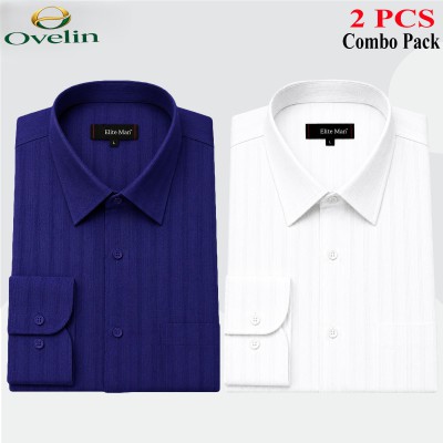 2 Pcs Combo Formal Shirt (City Stripe) - White & Navy Blue.