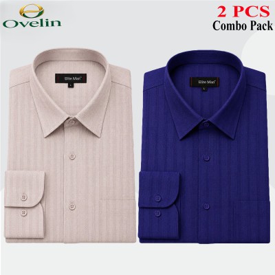 2 Pcs Combo Formal Shirt (City Stripe) - Ash & Navy Blue.