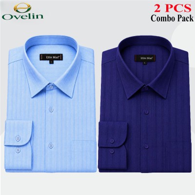 2 Pcs Combo Formal Shirt (City Stripe) - Sky Blue & Navy Blue.