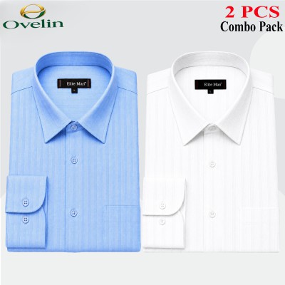 2 Pcs Combo Formal Shirt (City Stripe) - White & Sky Blue.