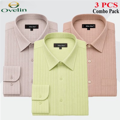 3 Pcs Combo Formal Shirt (City Stripe) - Cream, Lemon & Ash.